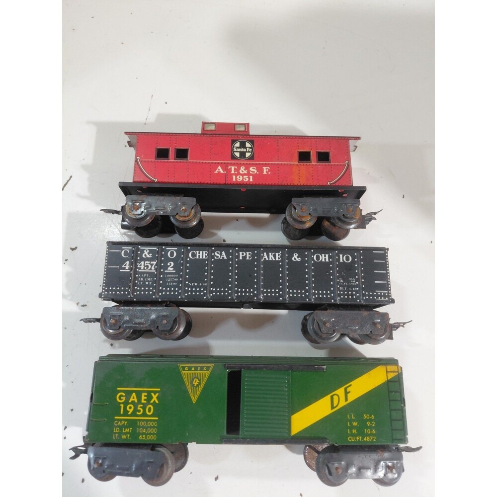 3 Marx O Gauge Model Railroad Freight Cars (Caboose Hopper Boxcar)